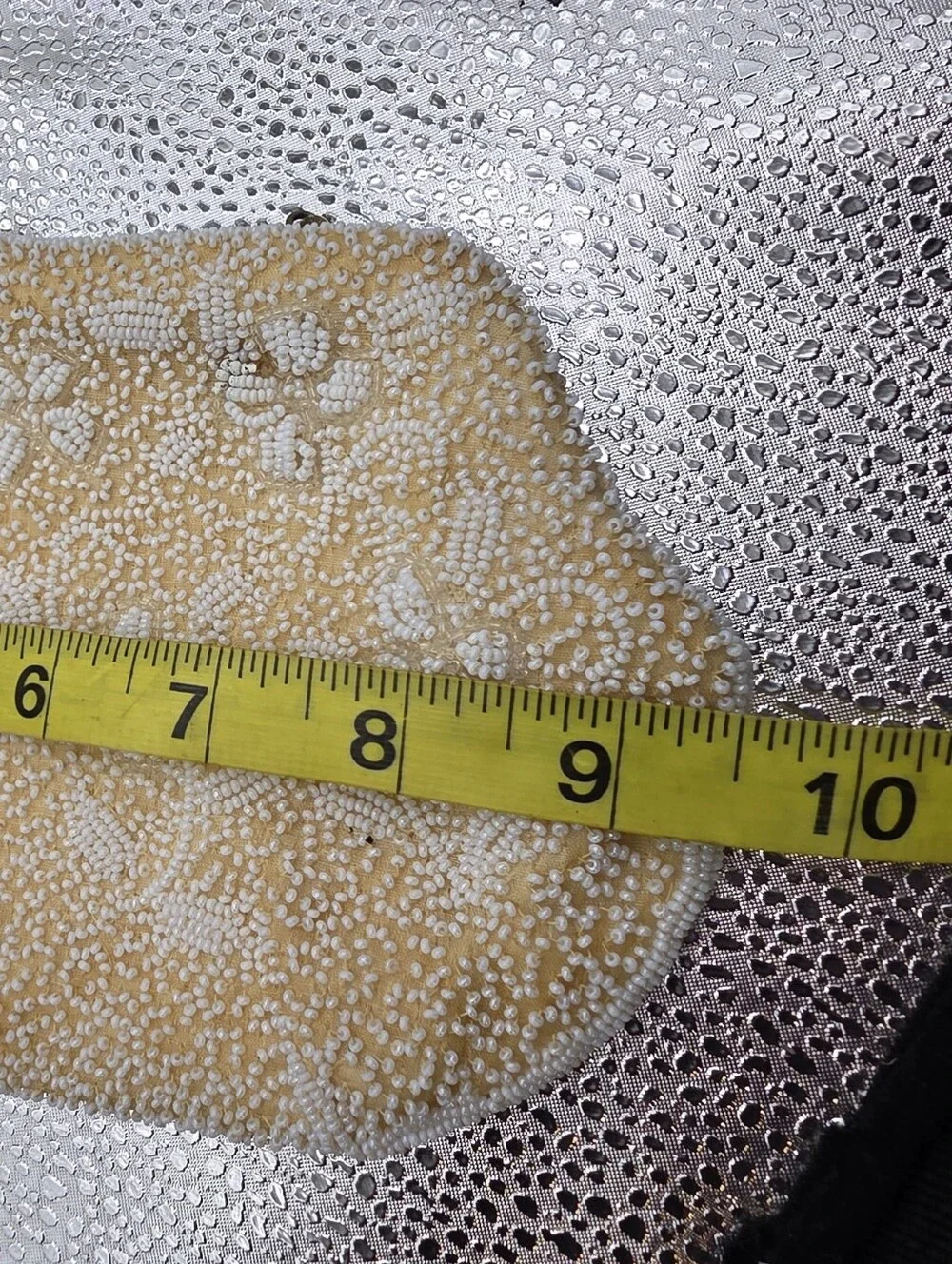 Beaded Floral Clutch Vintage Handbag Handbeaded White Beige Purse